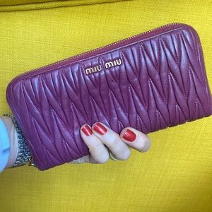 MIU MIU Matelasse leather long international zippy wallet magenta/purple